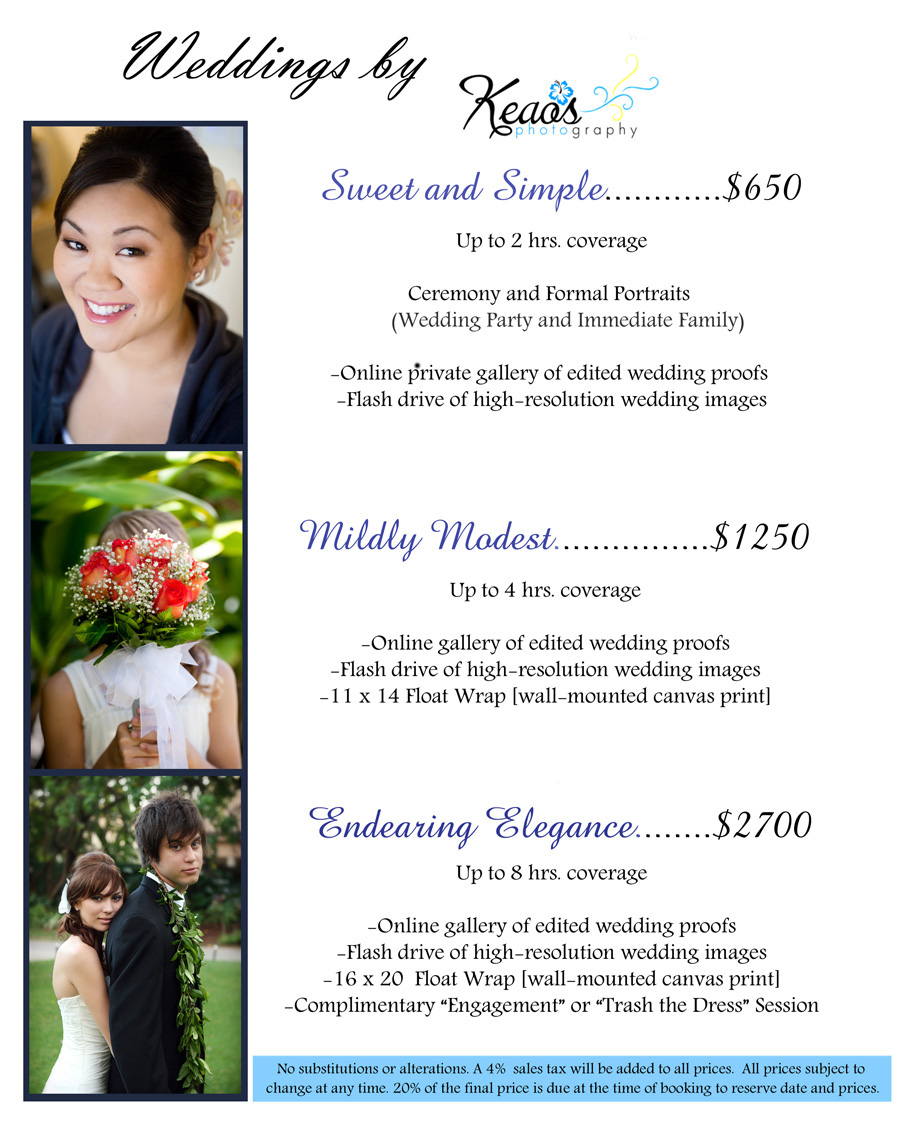 Hawaii Wedding Photography packages for Oahu