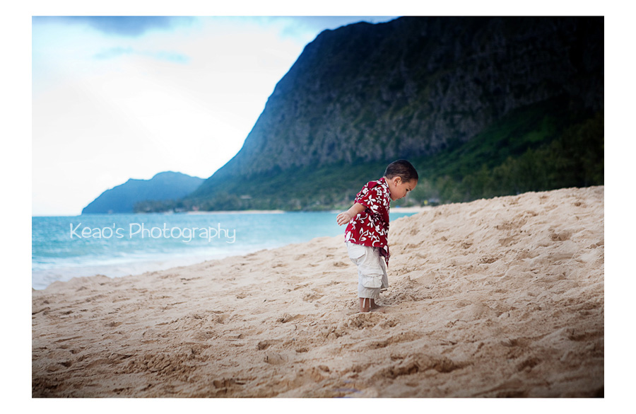 Little boy playing at the beach Waimanalo beach family portrait photography