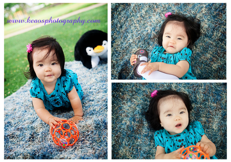 Photo collage baby on blue blanket