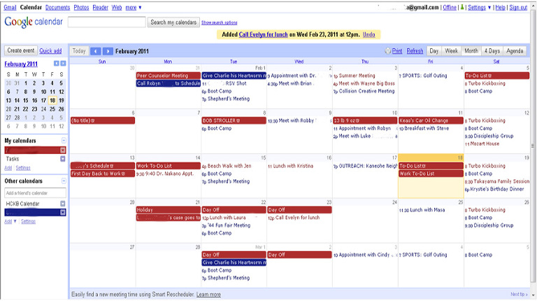 Picture of a shared google calendar