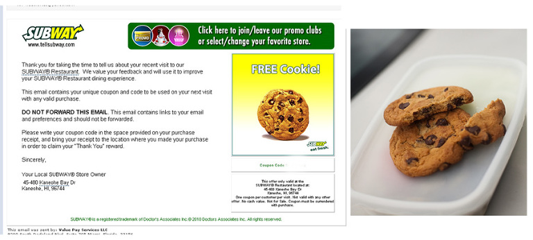Subway cookie coupon