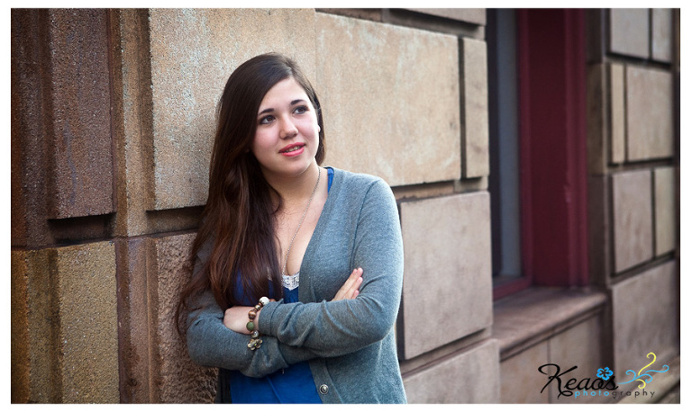 Kamehameha senior picture in downtown Honolulu