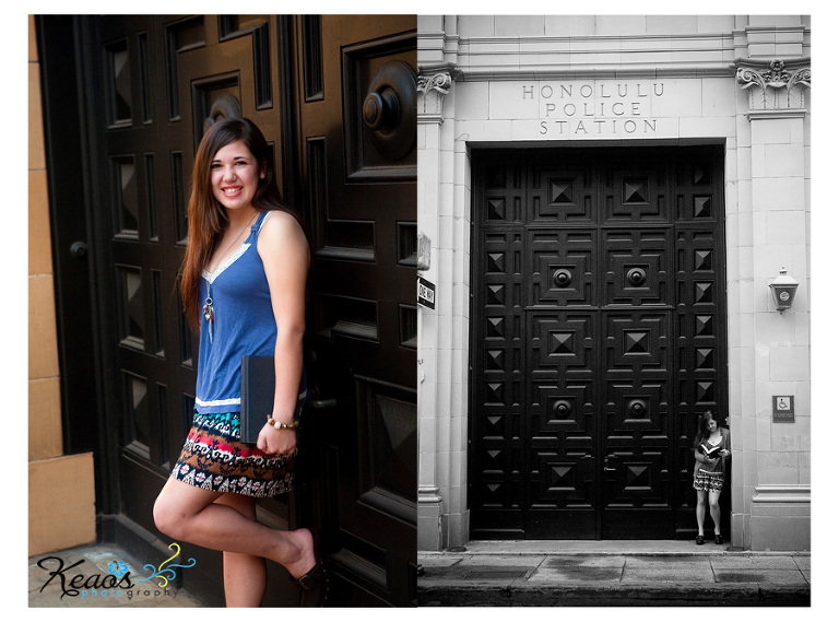 Hawaii photographs senior girl in downtown Honolulu
