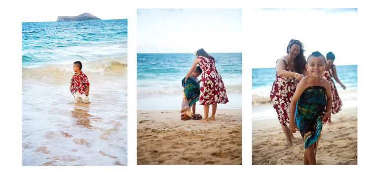 Hawaii family photos fun jumping in the ocean clothed