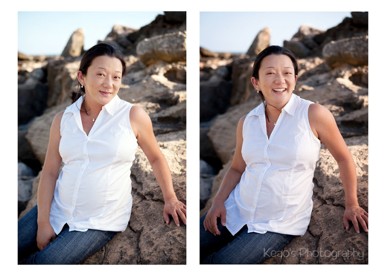 beach maternity photos on the rocks at Ko Olina