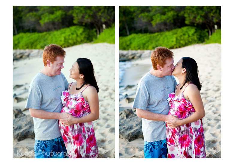 West Oahu maternity photos couple kissing