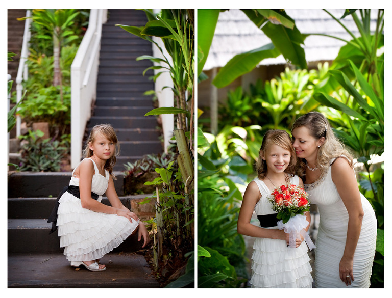 Kaneohe wedding flower girl and the bride photos