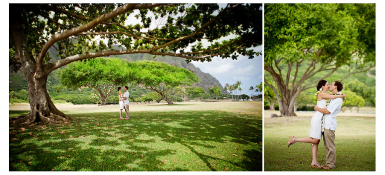 wedding formal portraits Kualoa Beach Park Windward Oahu