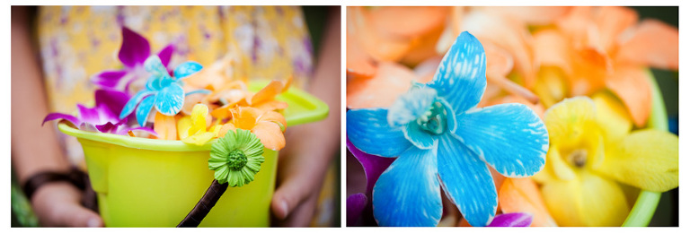 Hawaiian flower girl basket detail wedding photos