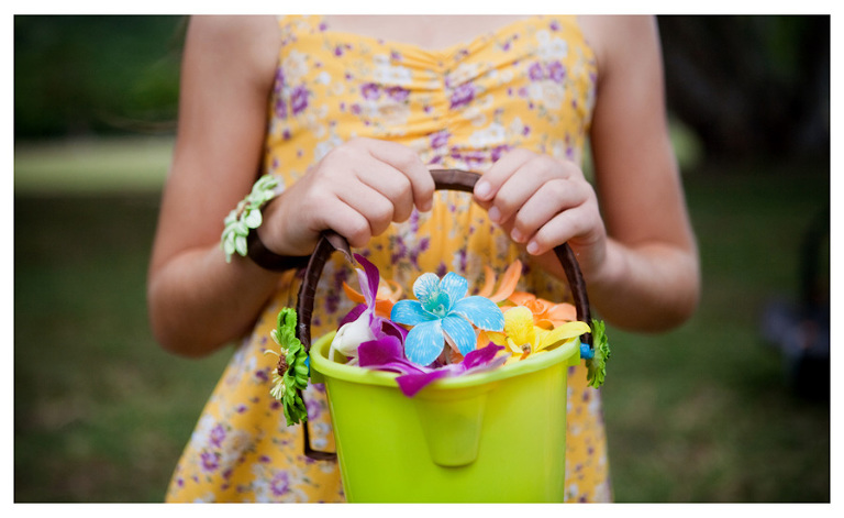 hawaii wedding photo of flower girl basket sand bucket