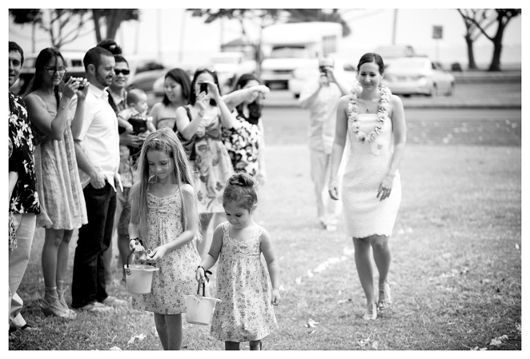 black and white photo of bride Kualoa Beach Park wedding