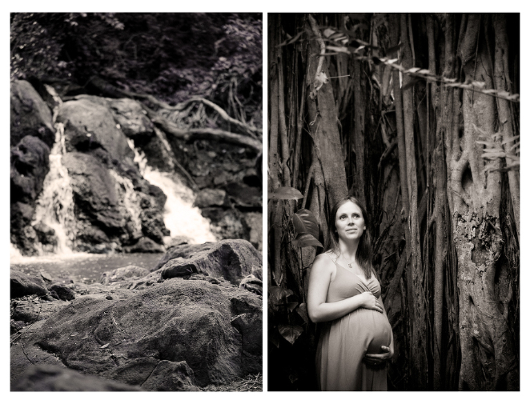 black and white photos of Hawaiian maternity photos