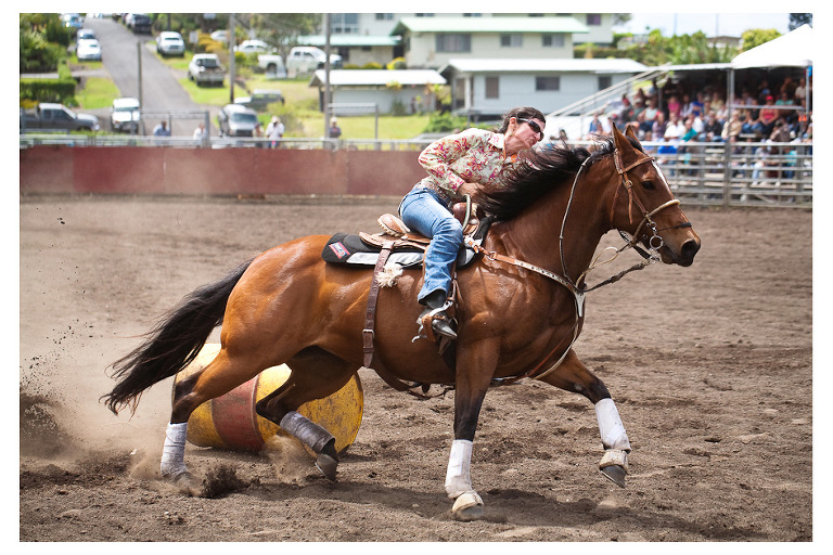 color photo hawaii rodeo barrel raching