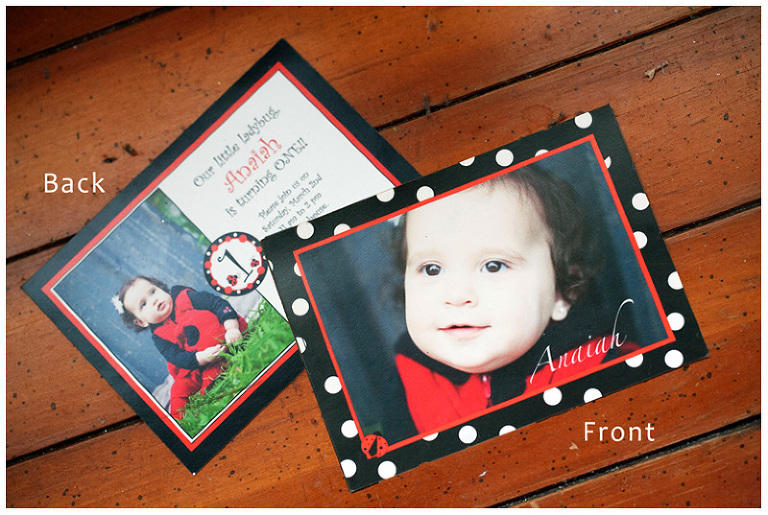 ladybug birthday invitation custom designed by Keao's Photography