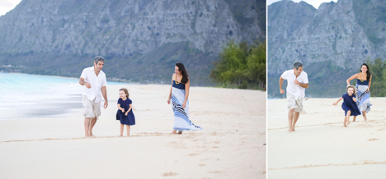 fun family photos on Hawaii beach by Oahu photographer