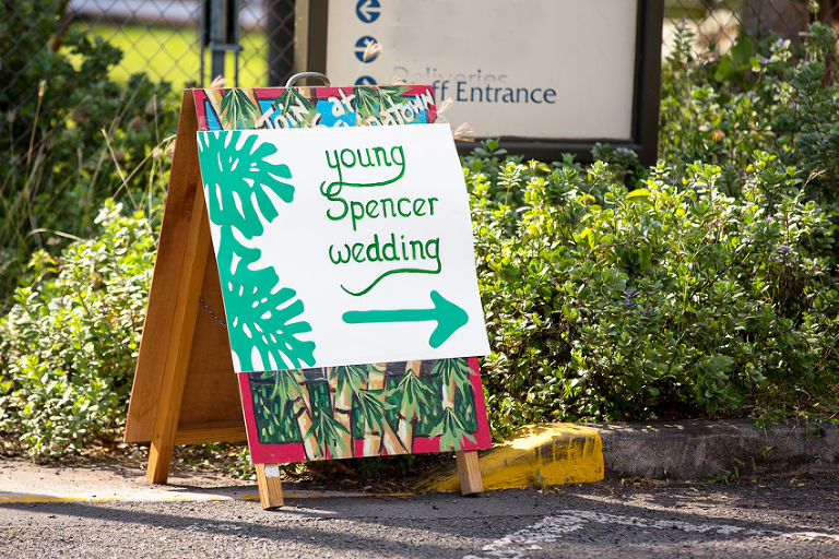 Welcome sign to wedding at Bishop Museum