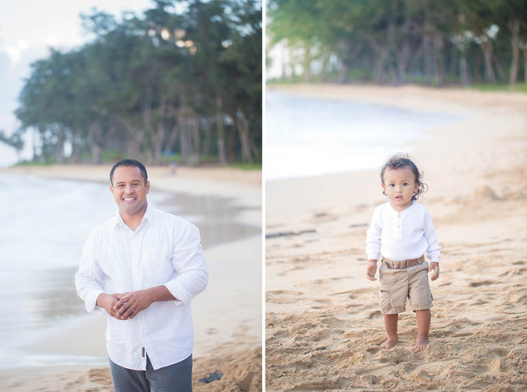 father and son showing off on the beach