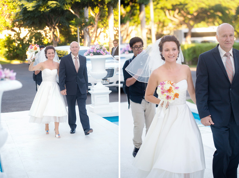 the bride arrives at Paradise Cove Crystal Chapel