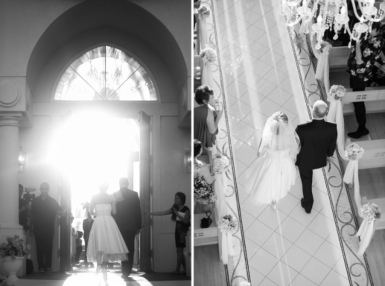 walking down the aisle at Paradise Cove Crystal Chapel