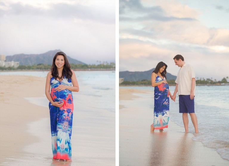 couple maternity photos Ala Moana Beach Honolulu Hawaii