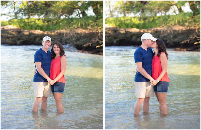 hawaii photo of couple standing in ocean