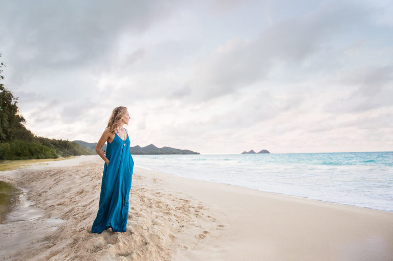 family photo of mom on beach in Hawaii