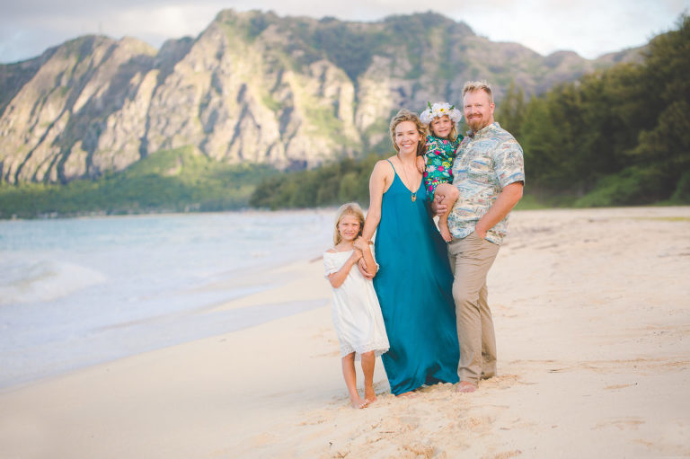 Oahu famiy photo on the beach by professional photographer