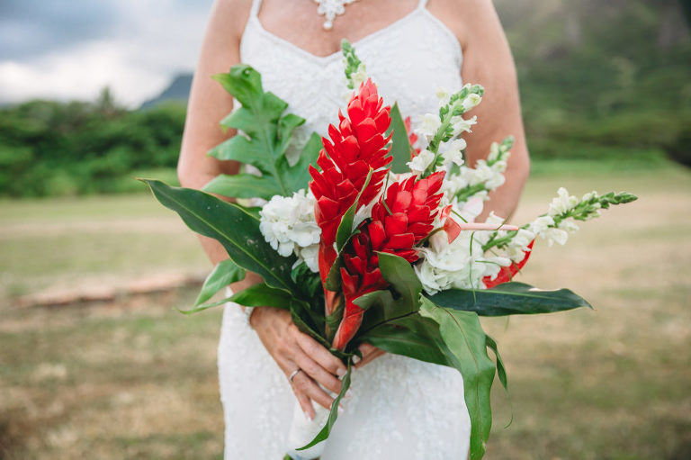 Close of bride holding bouquet