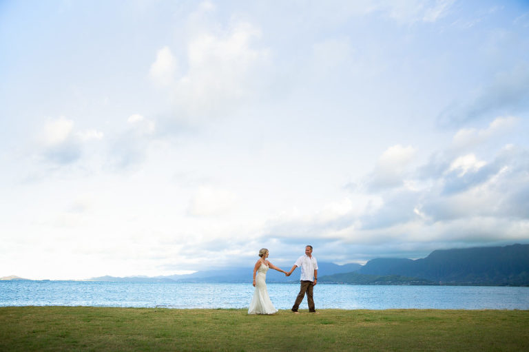 Oahu wedding portrait by the waater
