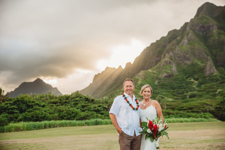 Portrait of Patrick and Tracy against the Koolau mountains